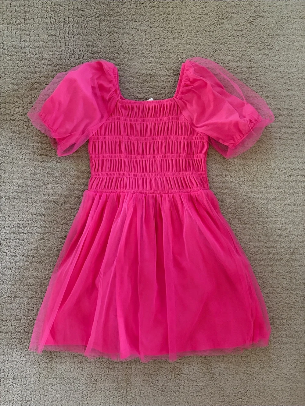 Crewcuts Hot Pink Puff Sleeve Tulle Dress